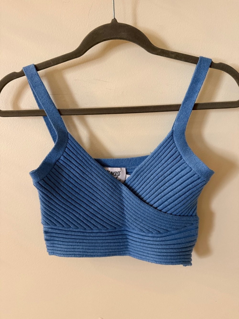 Princess Polly Blue Ribbed Crossover Crop Top